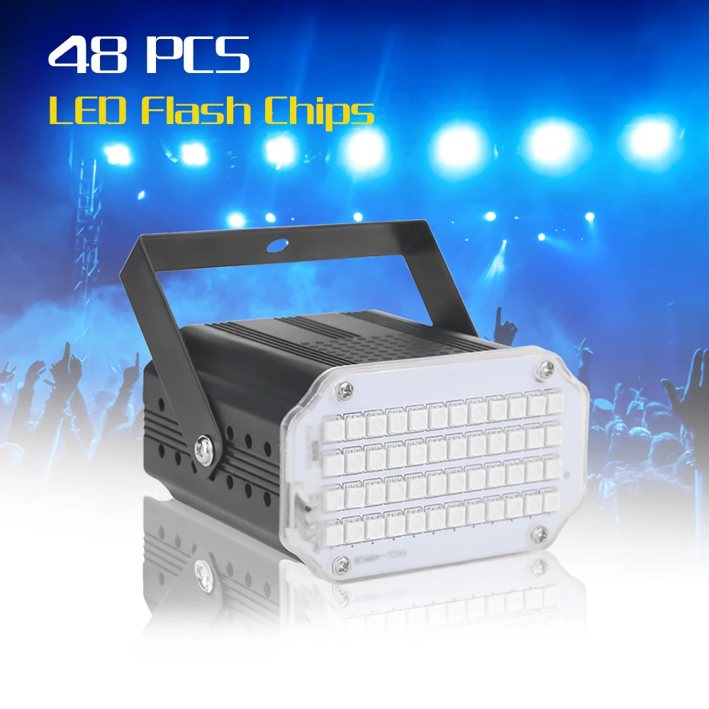 Светодиодный мини светильник для дискотеки 48 светодиодов RGB УФ белый стробоскоп