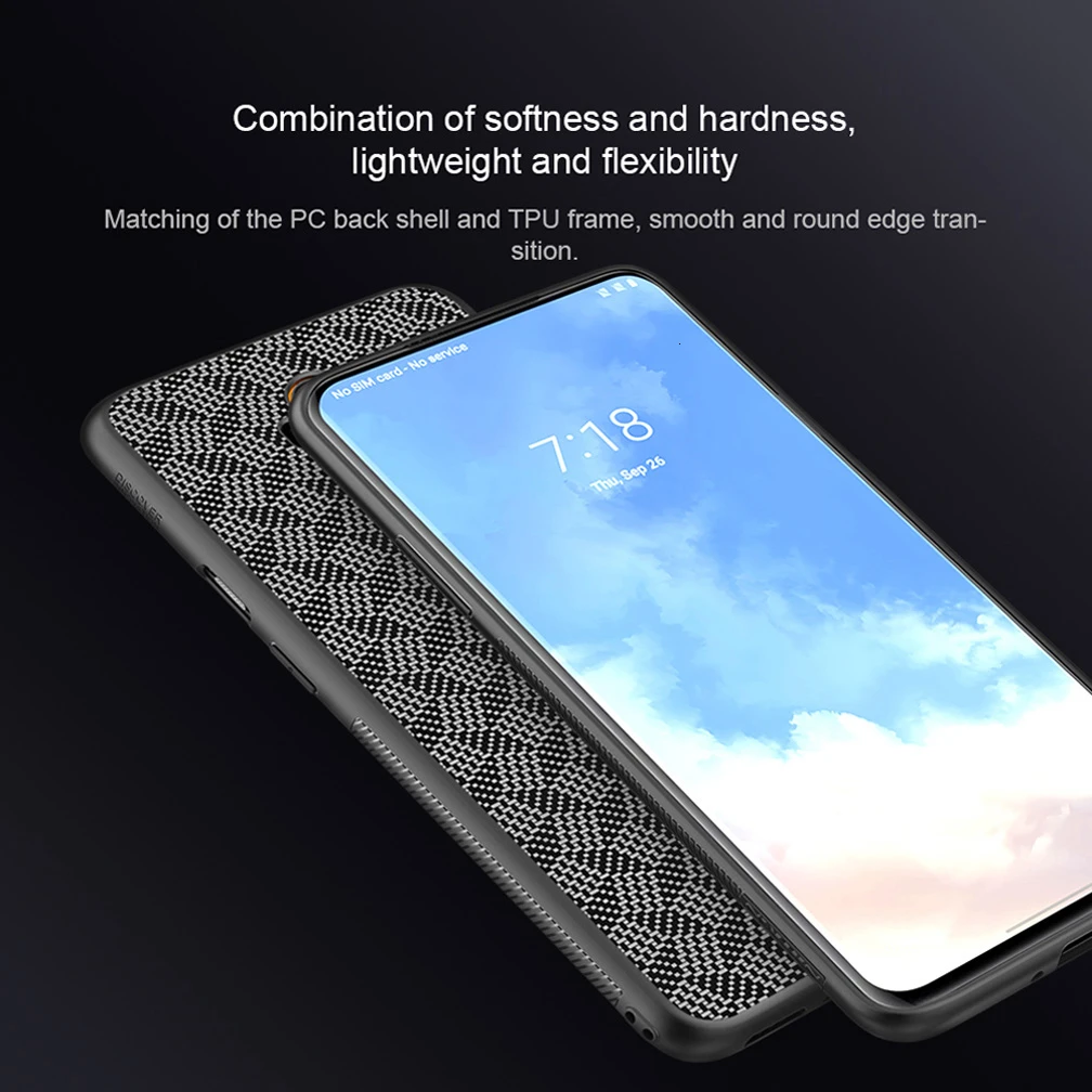 For Oneplus 7T Pro Case NILLKIN Synthetic Fiber Ultra Thin Hard PC + Soft TPU Back Cover Phone Shell |
