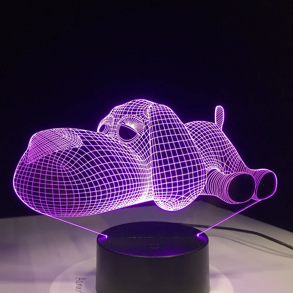 Милая собака лампа 3D Ночник детская игрушка светодиодная сенсорная настольная 7
