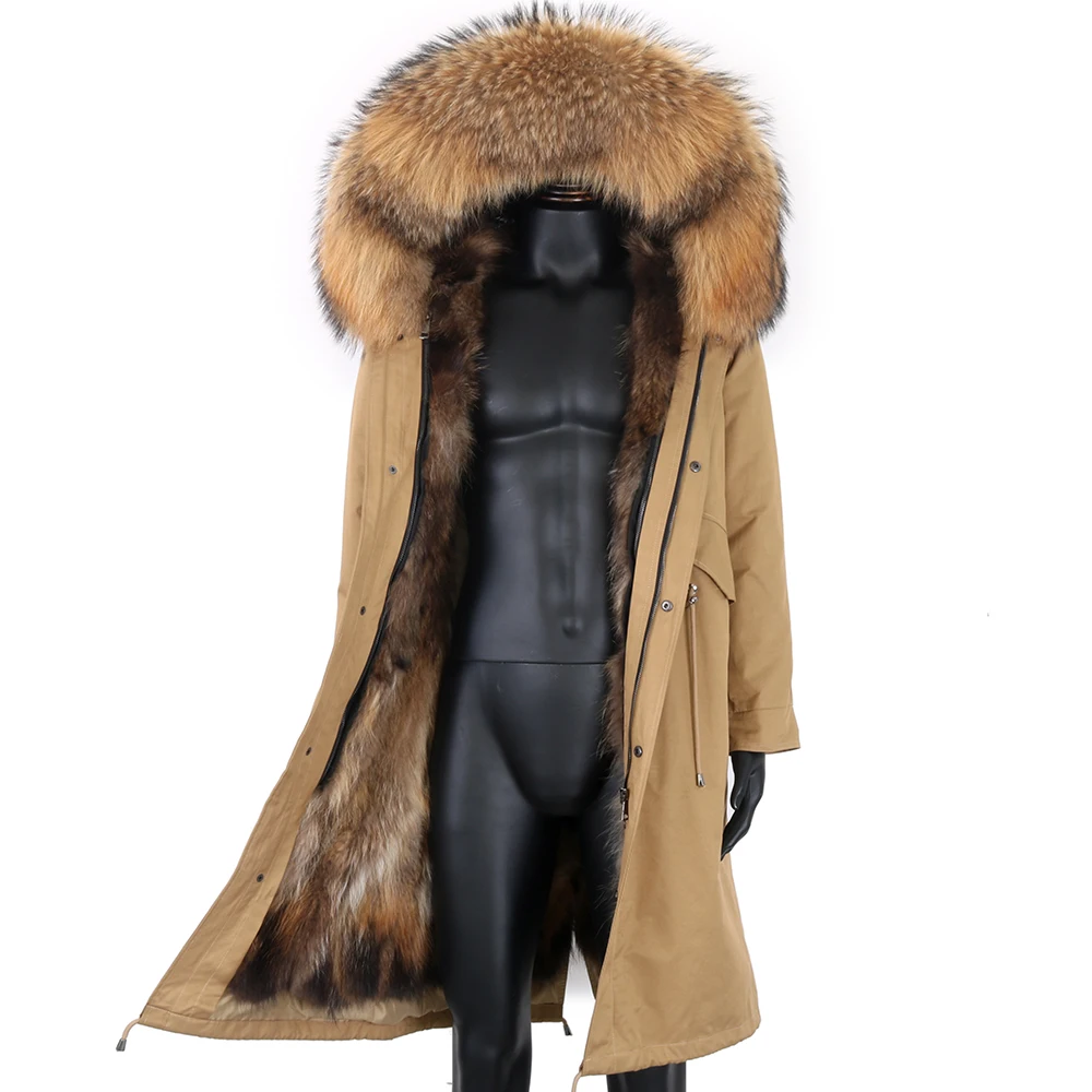 Men's Winter Stylish Jacket Long Russian Man Coat Real Fox Fur Liner Natural Raccoon Fur Collar Hooded Thick Warm Streetwear
