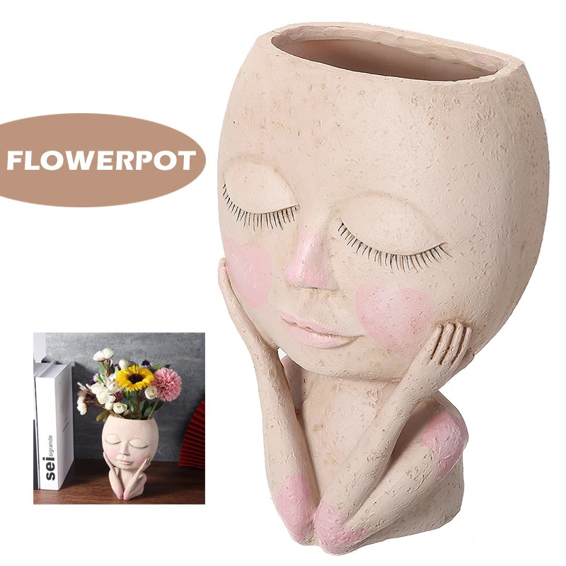 

Nordic Portrait Flower Pot Art Decorative Vase Human Face Statue Sculpture Plant Resin Flower Arrangement Container
