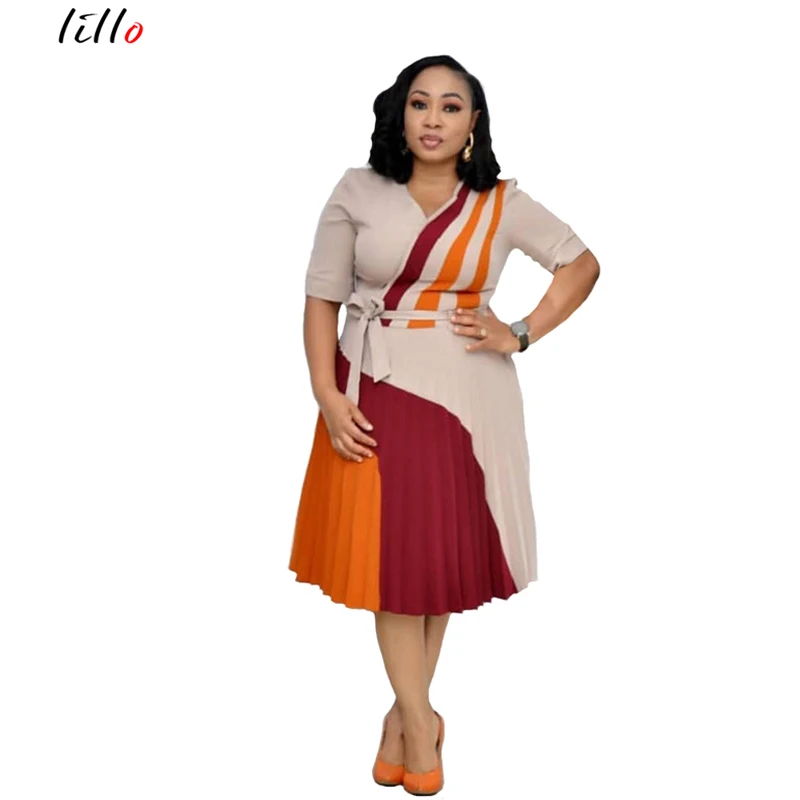 Женское платье с V-образным вырезом плиссированное в американском стиле |