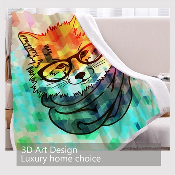 BlessLiving Hipster Fox Throw Blanket Geometric Fashion Plush Bedspread Wildlife Bed Blanket Colorful Animal Soft Fluffy Blanket 3