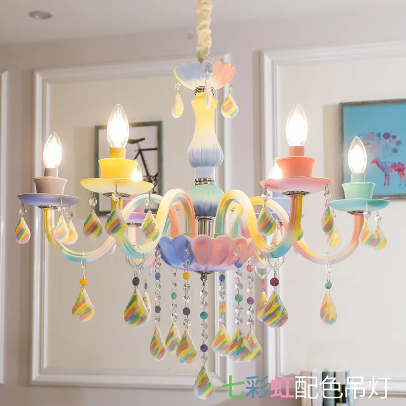 

Rainbow Crystal Chandelier Lights Restaurant Bedroom Living room Kids Room Girls Princess Macarons Branch Hanging lights