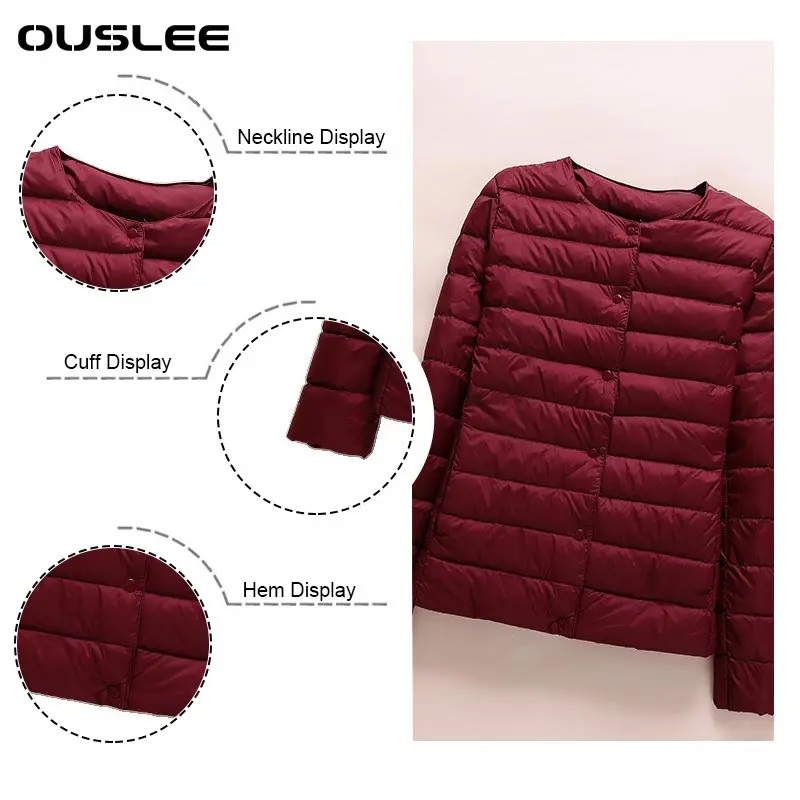 OUSLEE Winter Women Coat Ultralight Collarless Duck Down Jacket Portable Female Padded Parkas O-Neck Puffer Windproof Overcoat