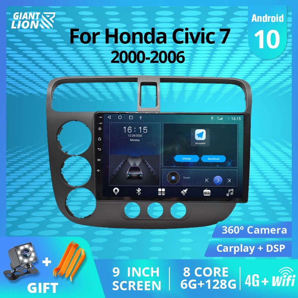 2DIN Android10.0 автомобильное радио для Honda Civic 7 2000 2006 GPS навигации стереофонический