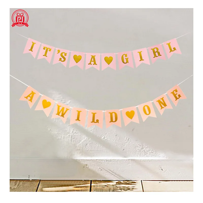 

Happy 1st Year Old Birthday Pull Flag Holiday Decoration Baby Shower Party Banner Stage Background Bronzing Fishtail Supplies