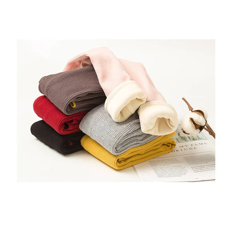 

New Girls And Boys Leggings Pure Cotton Big Pp Pants Winter Girls Warm And Velvet High Waist Trousers Children's Pants 1-6y