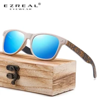 ezreal natural bamboo wooden sunglasses handmade polarized mirror coating lenses temple pattern retro pattern sunglasses