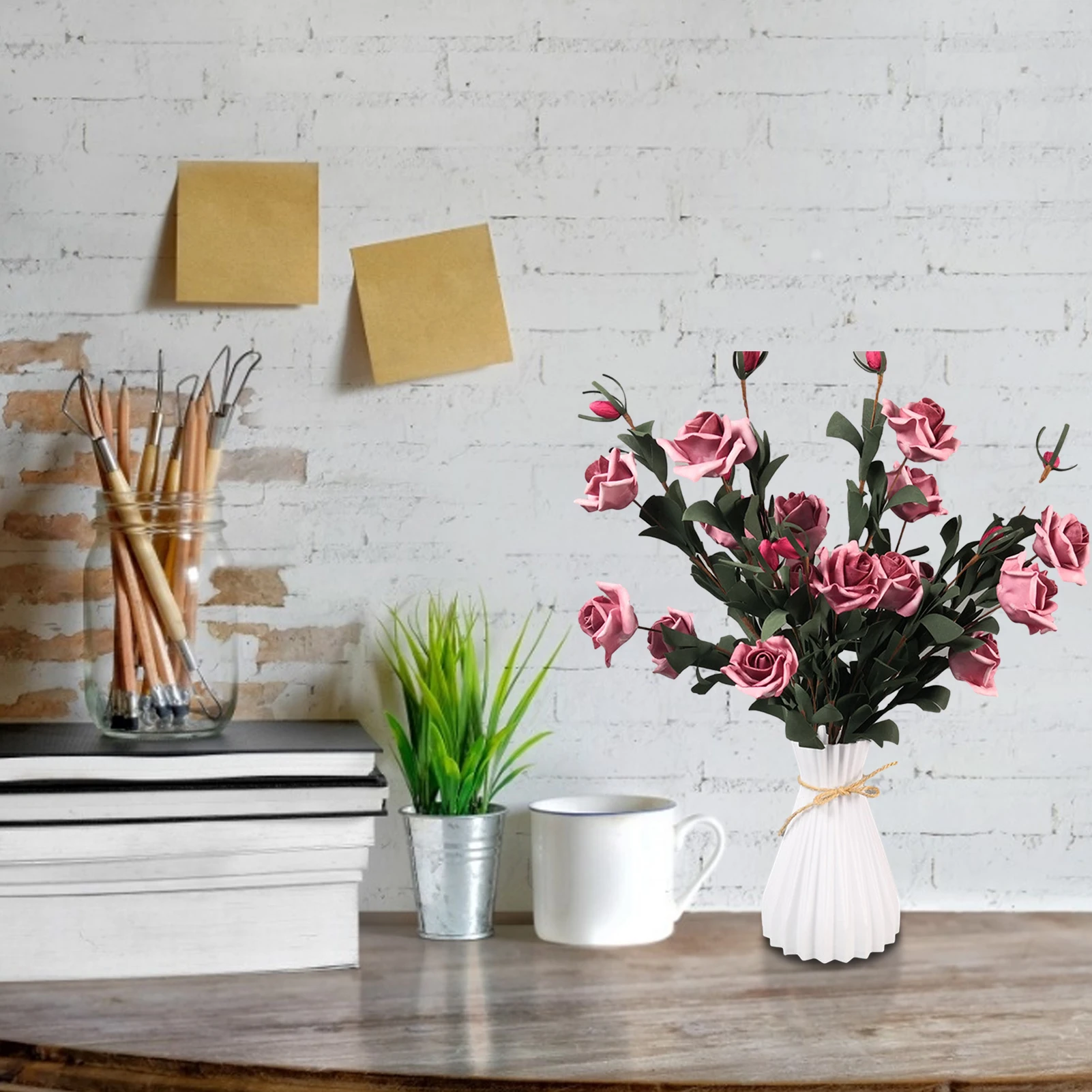 

Creative Vase White Rattan-like Plastic Vase Home Model Room Hotel Living Room Wedding Crafts Flower Desktop Flower Container