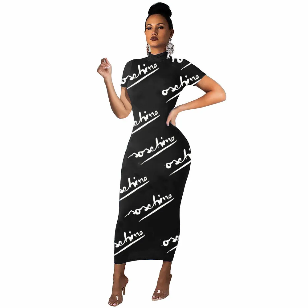 

SSEURAT Fashion Letter Printting Round Neck Short Sleeve Women Maxi Dress Office Lady Casual Clothes 2021