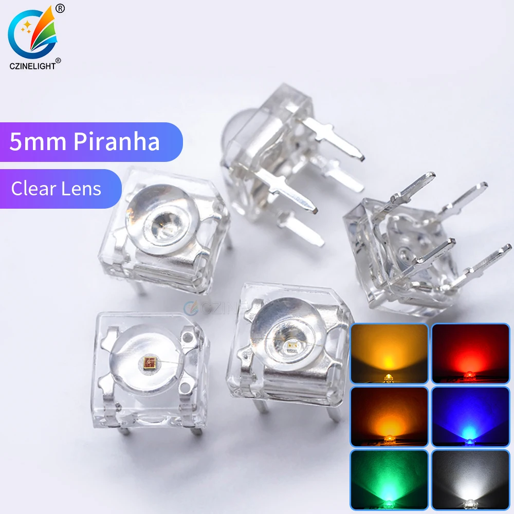 

100pcs/Bag Czinelight Factory Wholesale High Bright Flux Lamp Beads Red Green Blue Yellow Orange White 5mm Piranha Led Diode