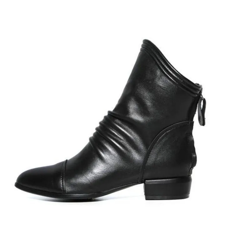 Fujin/Женская обувь на высоком каблуке Короткие сапоги-трубы Однотонная кожаная