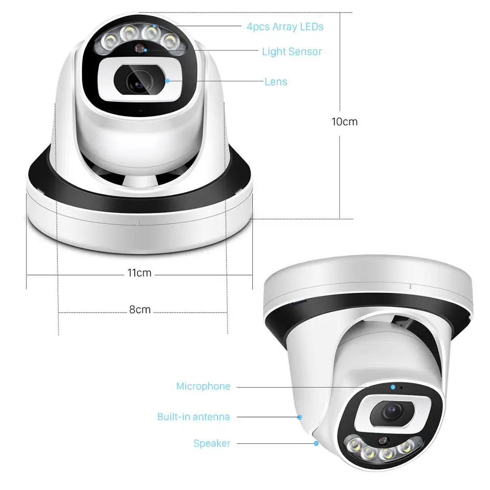 

5MP Audio Wifi Camera Indoor Ai Human Detect Cloud H.265 1080P IP Camera 3MP Color IR 20M CCTV Home Security Dome Camera