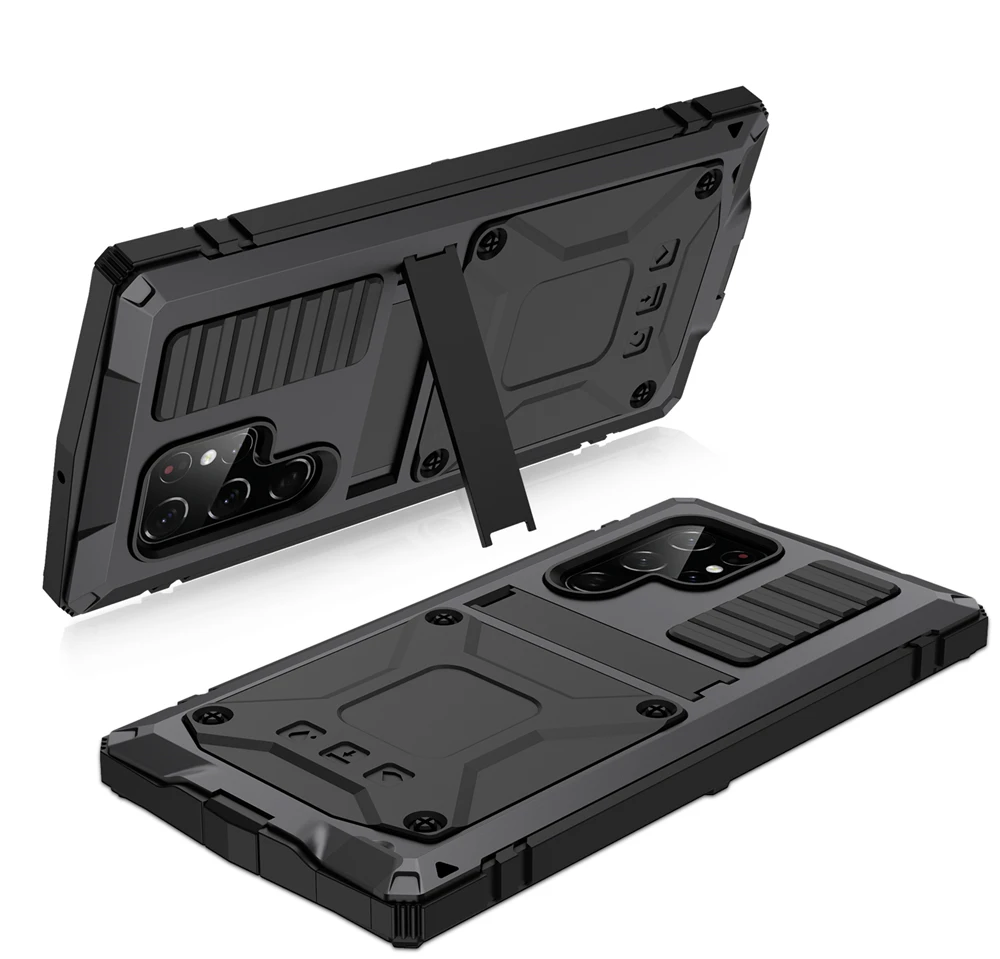 Metal With Stand Built in Screen Protector Cover For Samsung Galaxy S22 Ultra Plus 5G 2022 Case Shockproof Phone Coque Fundas