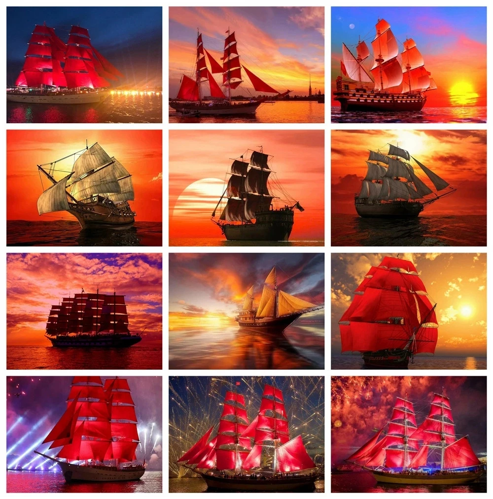 

DIY Diamond Painting Sailboat seascape 5D Full Square/Round Drill Diamond Embroidery Mosaic Decoration For Home Wall Art Gift