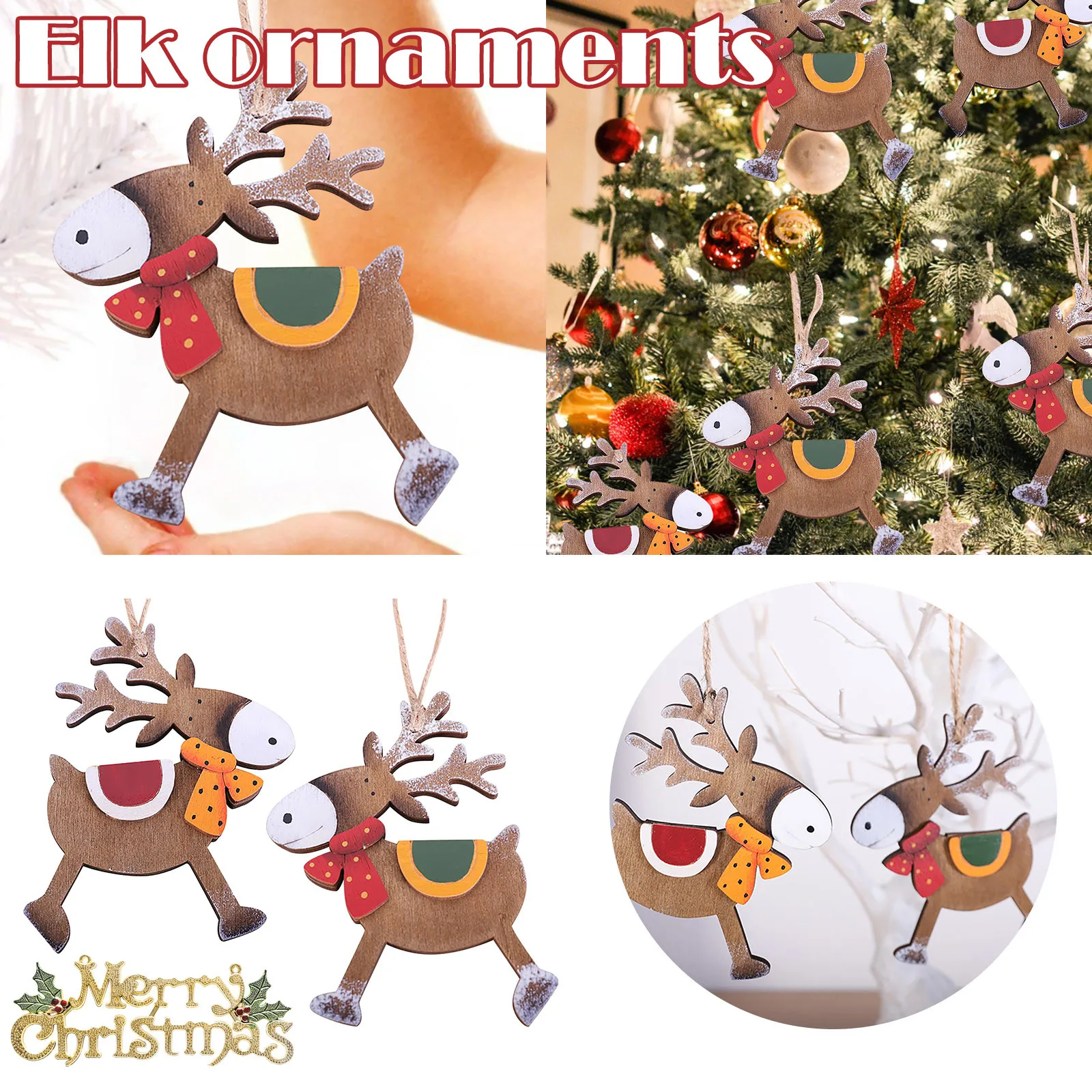 

Hand-painted Retro Christmas Decoration Pendant Wooden Trumpet Elk Hanging Decor Drop Ornaments For Home Kids Gift Navidad #35