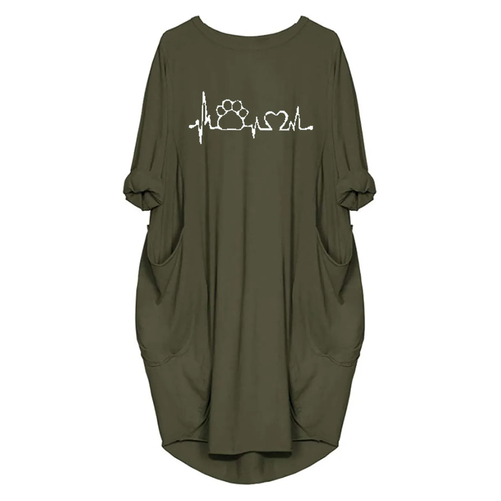 

Women's Summer O-neck Dress Floral Electrocardiogram Print Casual Dress Long Sleeve Short Casual Dresses Comfortable Dresses