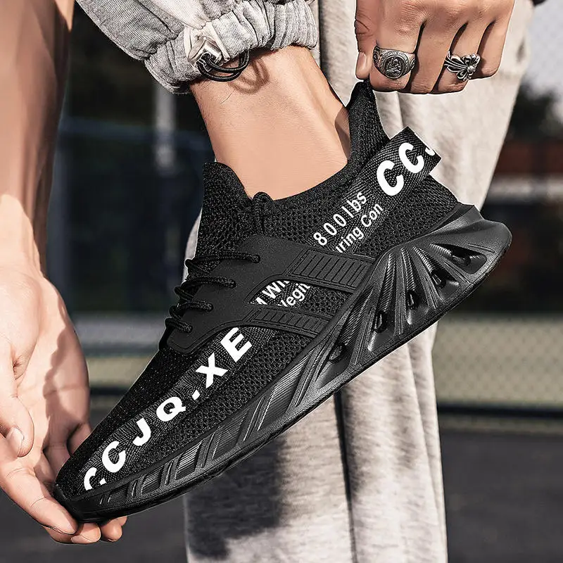 Fashion Red Men's Blade Sneakers Mesh Breathable Running Shoes for Men Lace-up Non-slip Trainers Men Sports Shoes basket homme