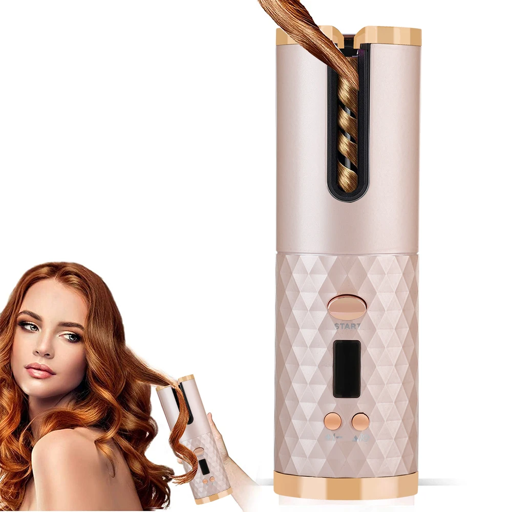 

Cordless Automatic Hair Curler USB Rechargeable Curling Iron Curls Waves LCD Display Ceramic Curly Rotating Curling Wave Styer