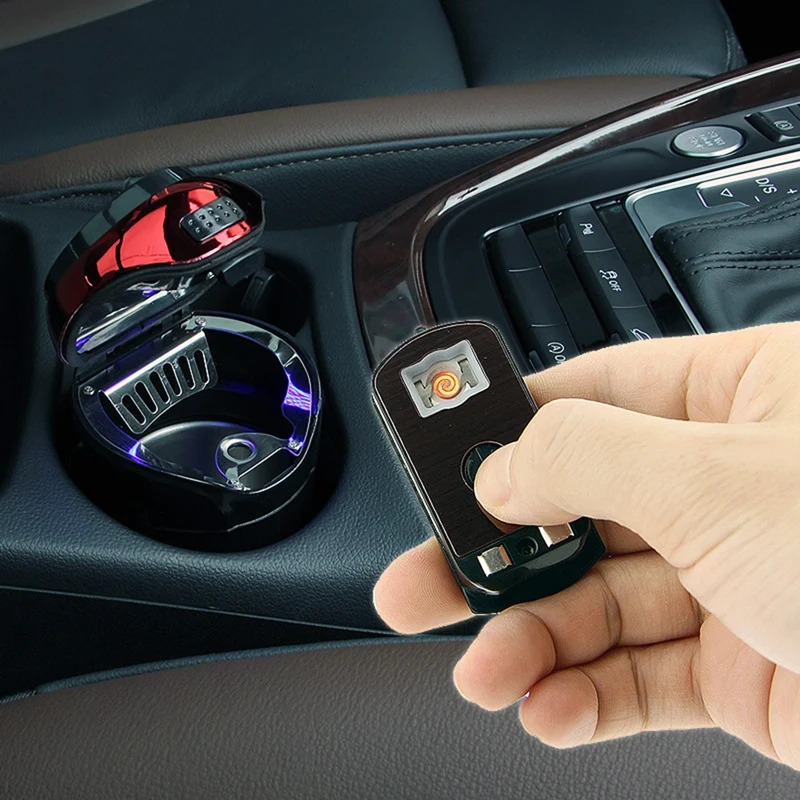 

Car Ashtray, Smokeless Ashtray with USB Charging, Blue LED Indicator, Suitable for Most Cars