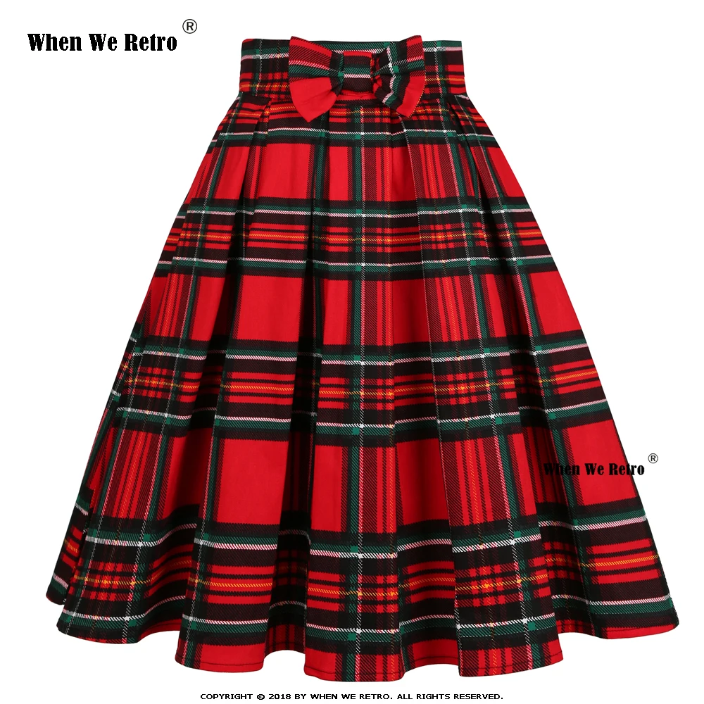 

2022 New Women Summer Cotton Vintage Skirt SS0012 Clothing with Bow Pockets Y2K Checkered Red Plaid Pleated Skirts