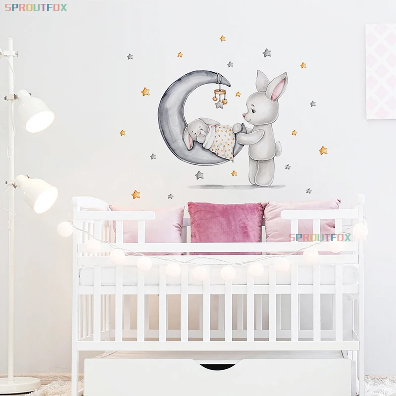 Настенные Стикеры с рисунком кролика хорошая ночь для детской комнаты