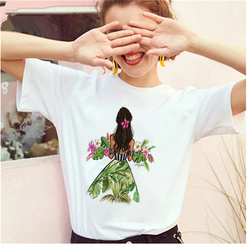 Женская футболка с принтом AOWOF модный красная роза свободная коротким рукавом и