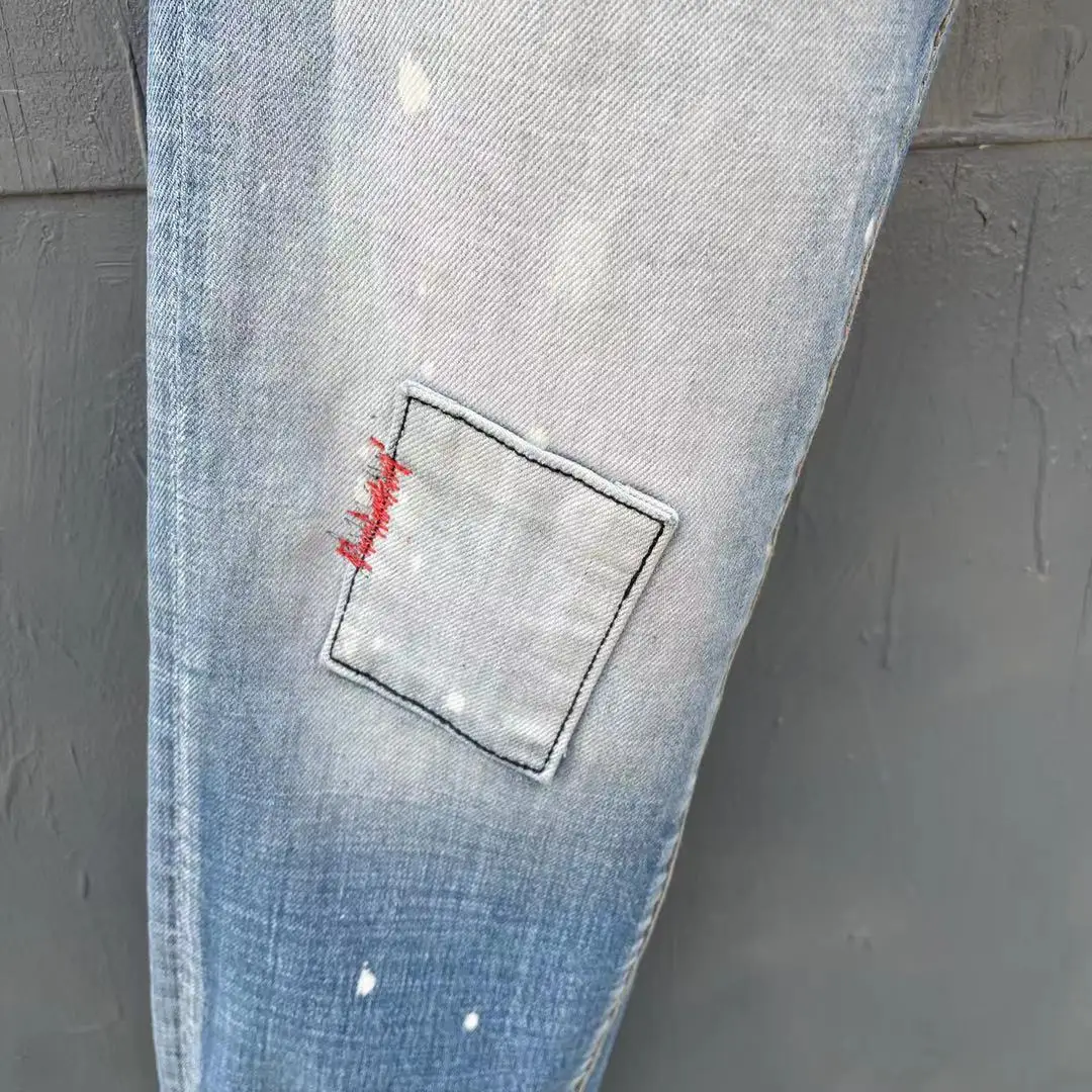 2022 Spring DSQUARED2 Light-Colored Washed Frayed Men's/Women's Jeans Fashion Micro-Elastic Simple Versatile Slim Feet 057