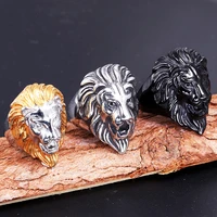 blackgoldsilver color stainless steel lion head ring men punk lion animal ring cool male fashion jewelry dropshipping store