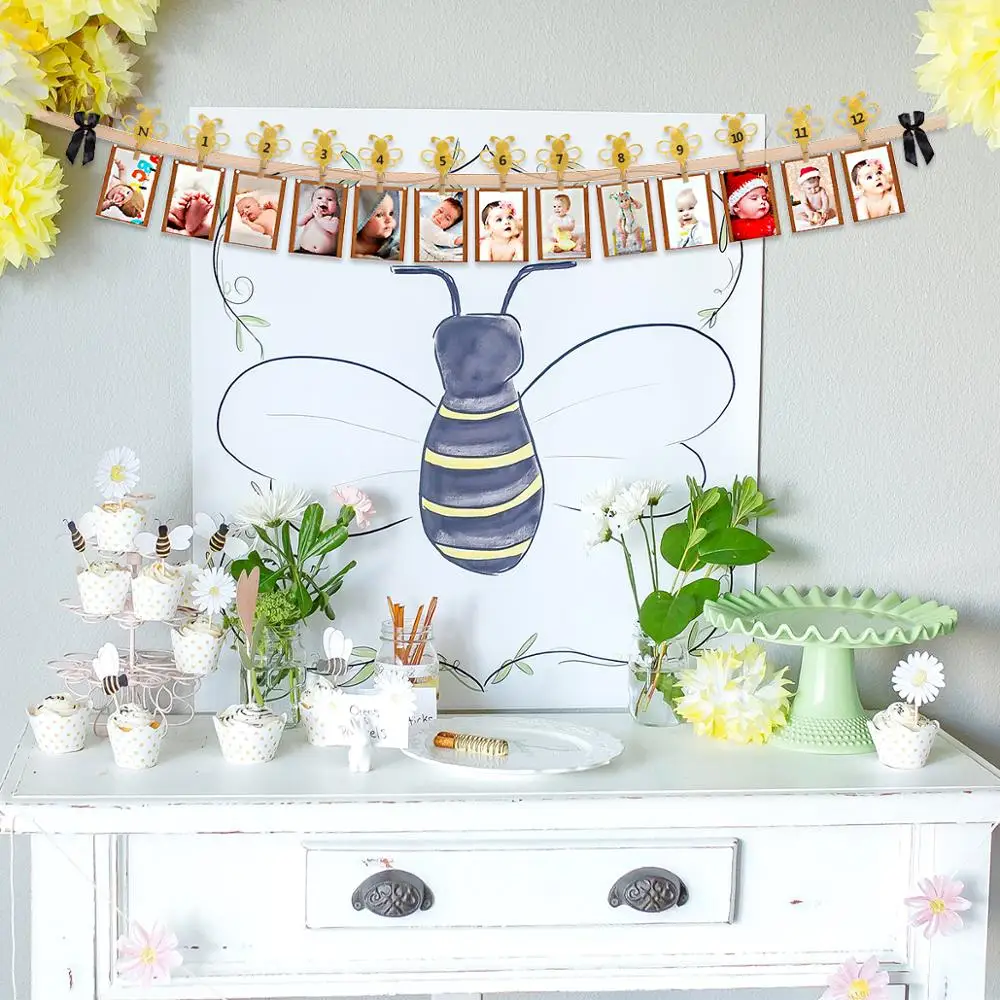 QIFU Bee Декор баннер гирлянда на 1 й день рождения ребенка товары для вечеринки в