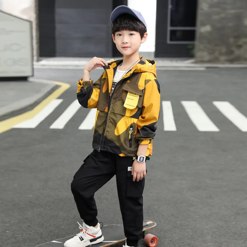 Cool Zipper Spring Summer Children's Clothes Suit Baby Boys Coat + Pants 2pcs/Set Teenage Top Sport Costume For Kids Streetwear