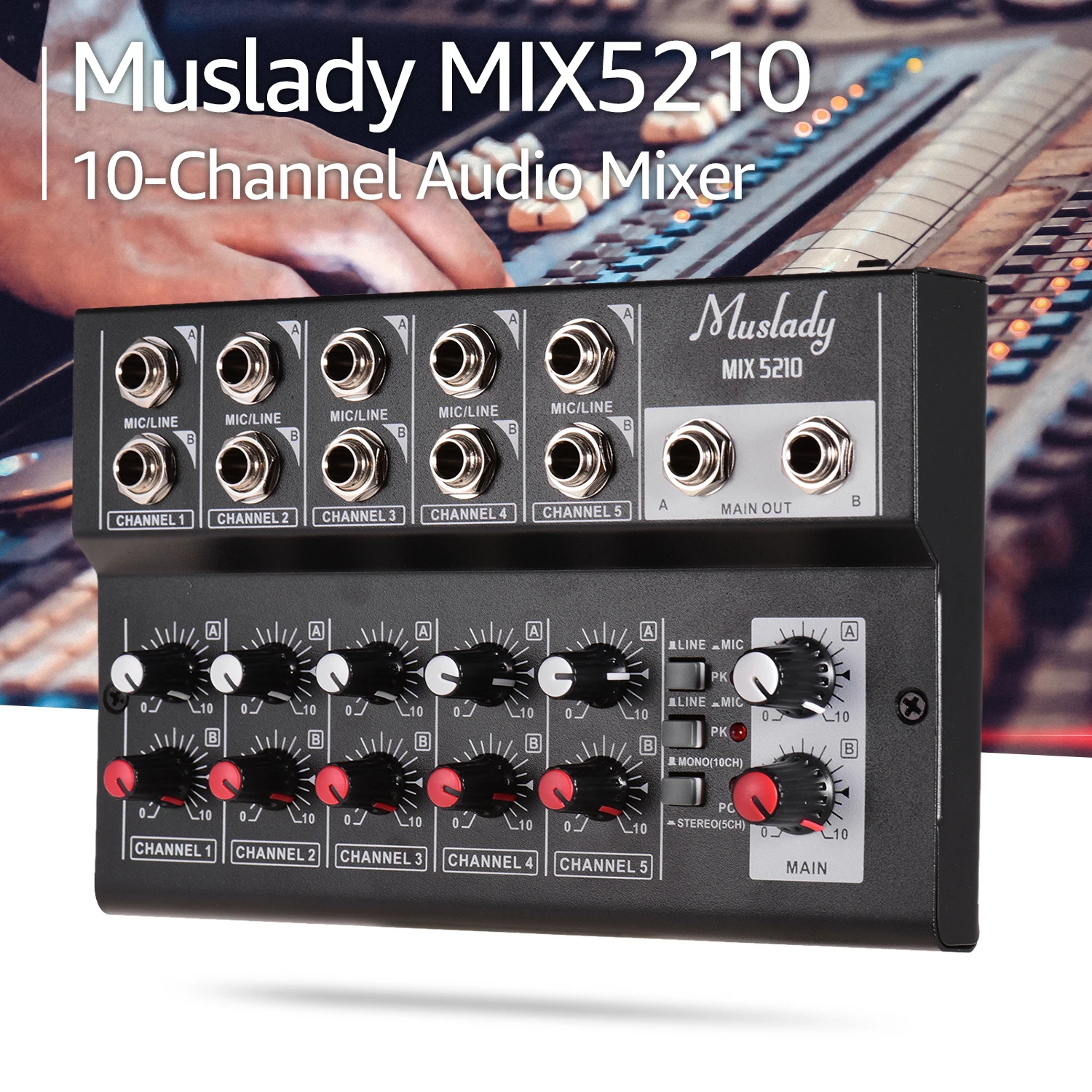 Muslady MIX5210 10-канальный микшерный пульт Цифровой аудио стерео для Запись dj-сети Live