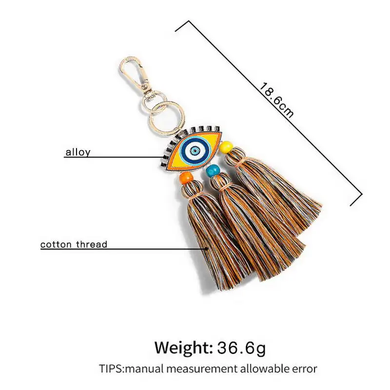 

KC00062 ZWPON Multicolor Cotton Tassel Key Chain for Women Colorful Enamel Evil Eye Key Ring Bag Hanging Gift Car Party Jewelry