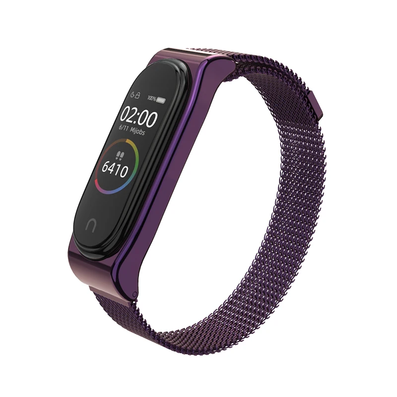 Mi band 4 ремешок металлический браслет для Xiaomi mi Band 4 3 ремешок Безвинтовой из нержавеющей стали mi Band 3 наручные смарт-браслеты аксессуары - Цвет: SE Purple