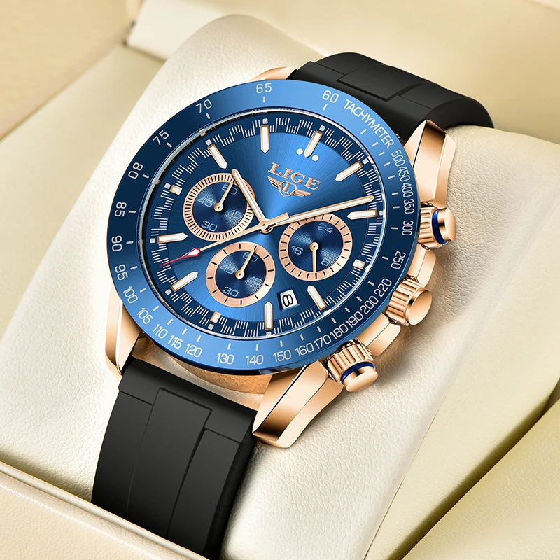 

LIGE Fashion Silicone Watch Men Luxury Brand Sport Military Chronograph Wrist Watch Man Casual Waterproof Watch Erkek kol Saati