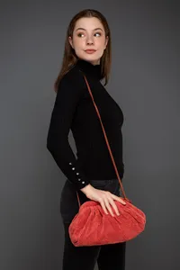 Red Women Faux Furry Bohça Model Shoulder and Hand Bag VL3537