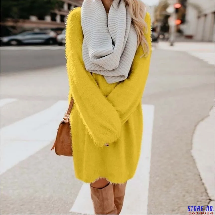Женское офисное теплое зимнее платье Boho с бантом и длинными рукавами больших