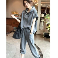 two piece extra large spring and summer sports suit womens casual short sleeved elastic trousers two piece women