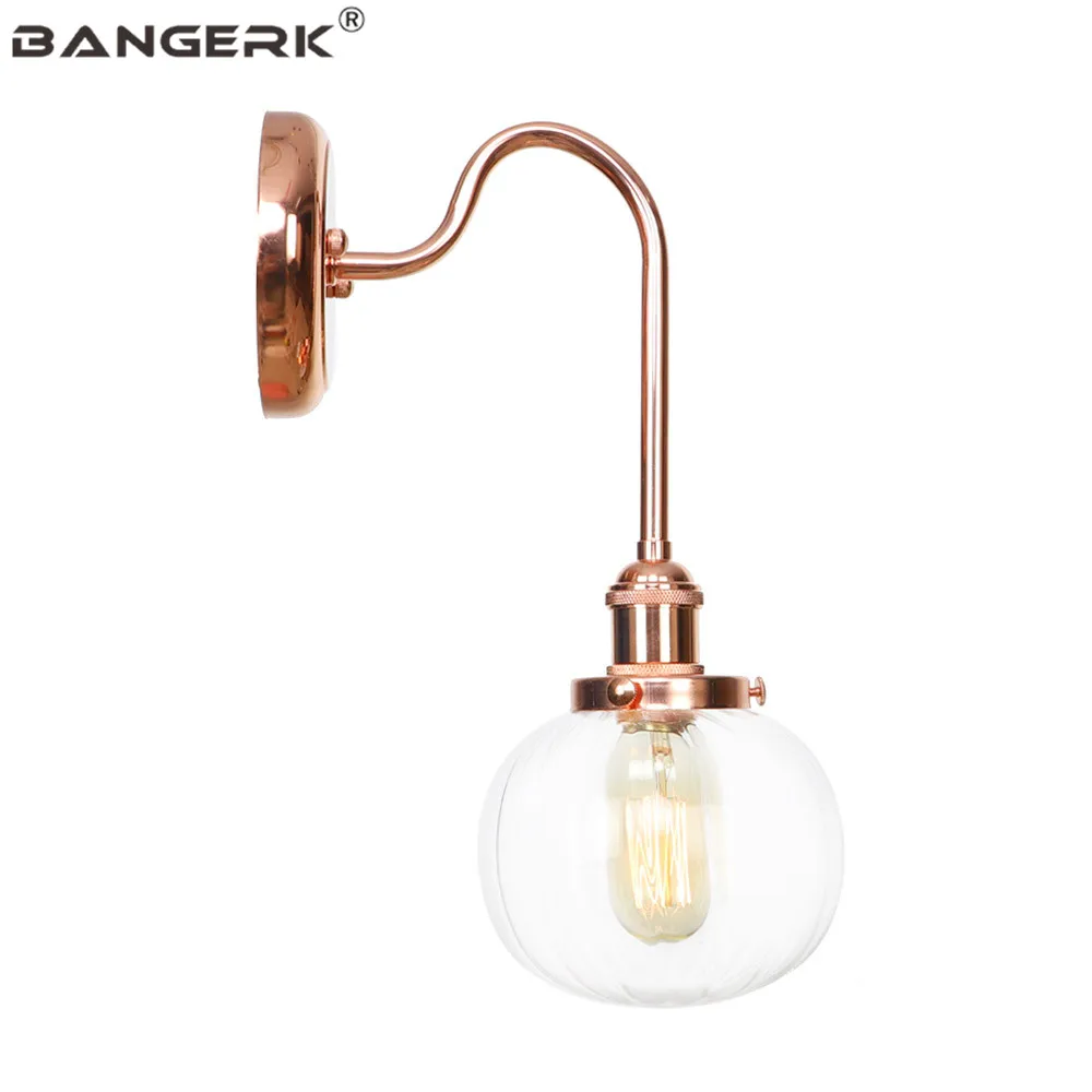 

Antique Glass Shade Wall Light LED Edison Retro Loft Decor Sconce Wall Lights Iron Gold Switch Bedside Wall Lamp Home Lighting