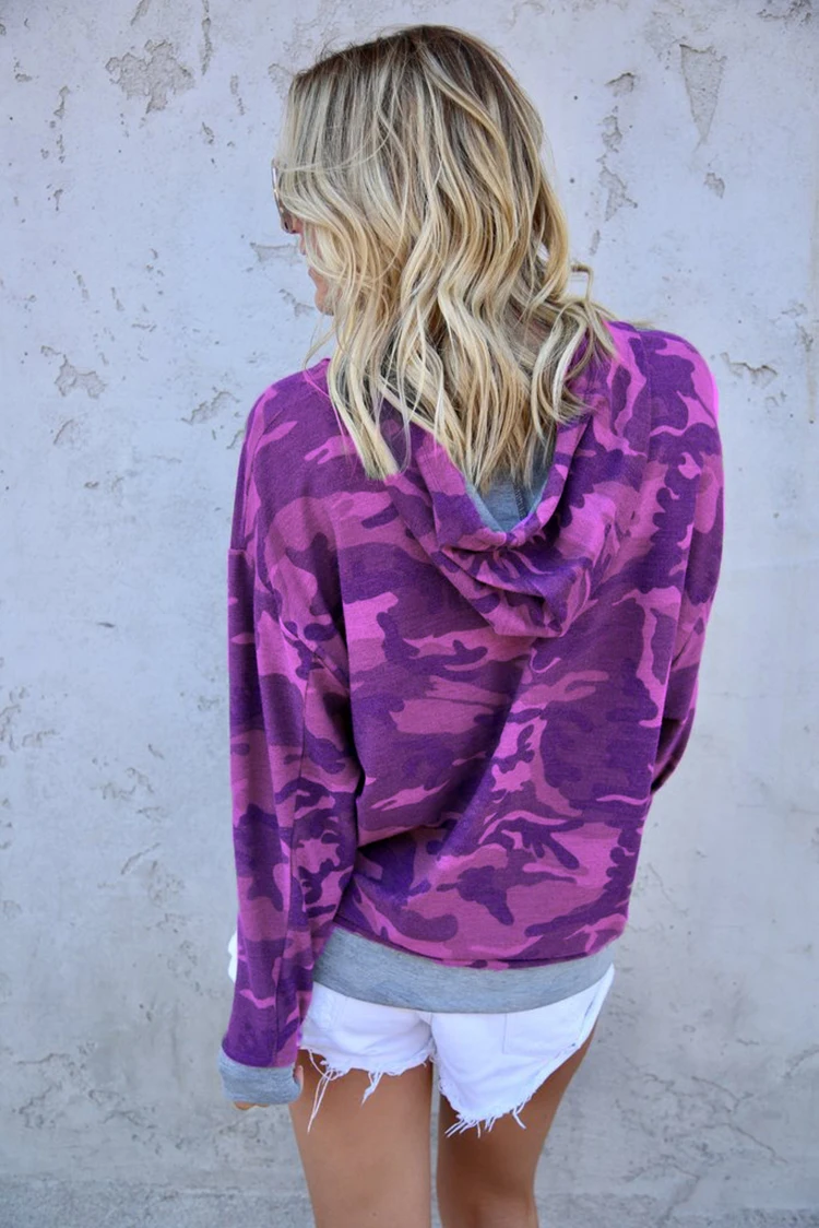 Повседневная Женская камуфляжная толстовка с капюшоном Осенний Свободный