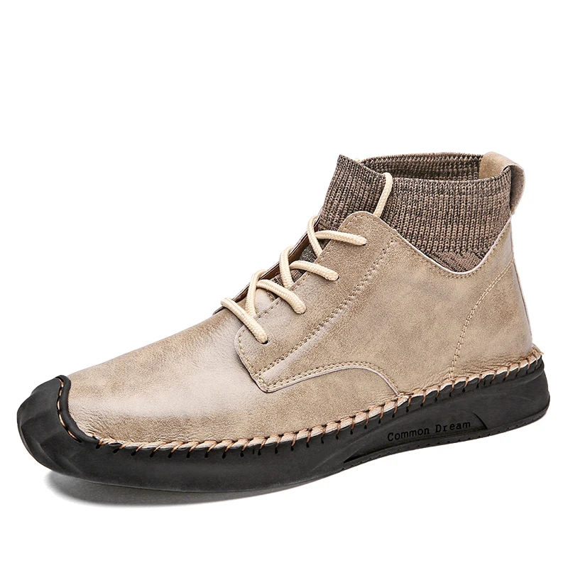 

British Men High Top Cowhide Leather Fashion Boots Pointed Toe Brock Martin Boots Male Hair Stylist Short Boots Locomotive Boots