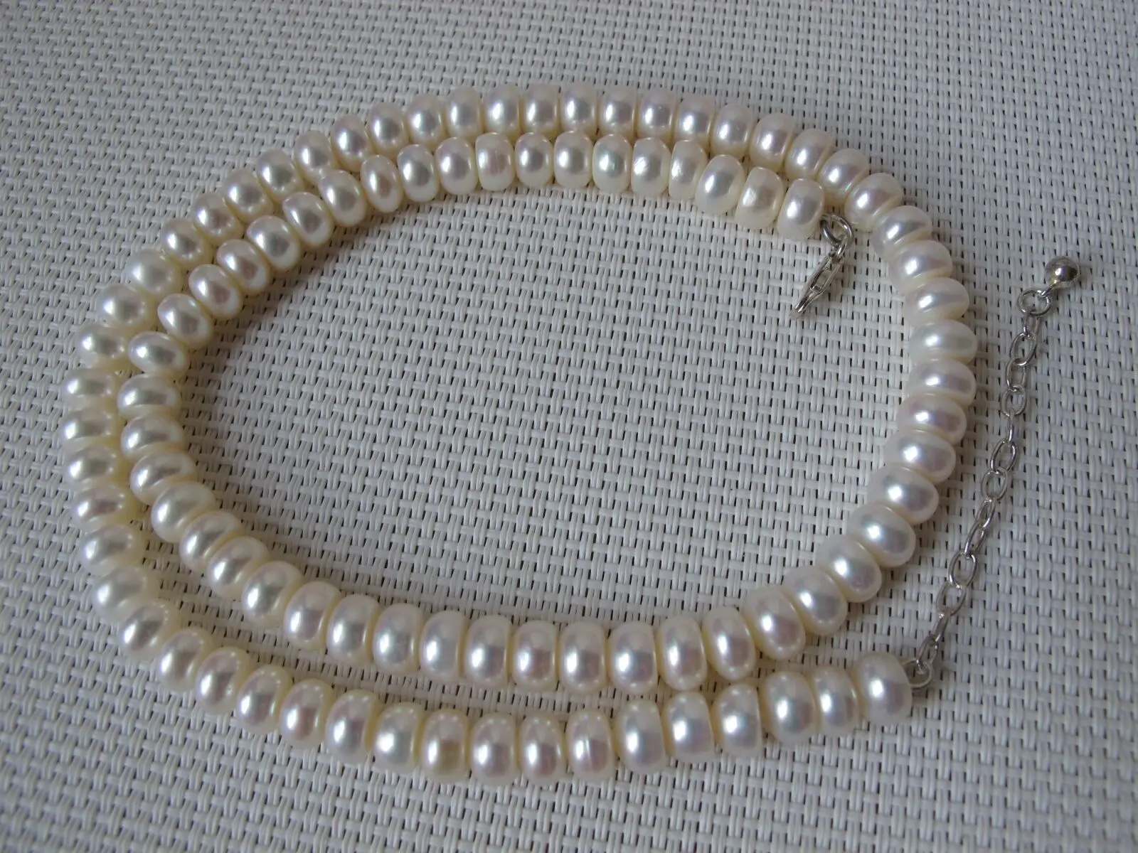 

Hand knotted 8-9mm white abacus disk pearl necklace long 45cm fashion jewelry
