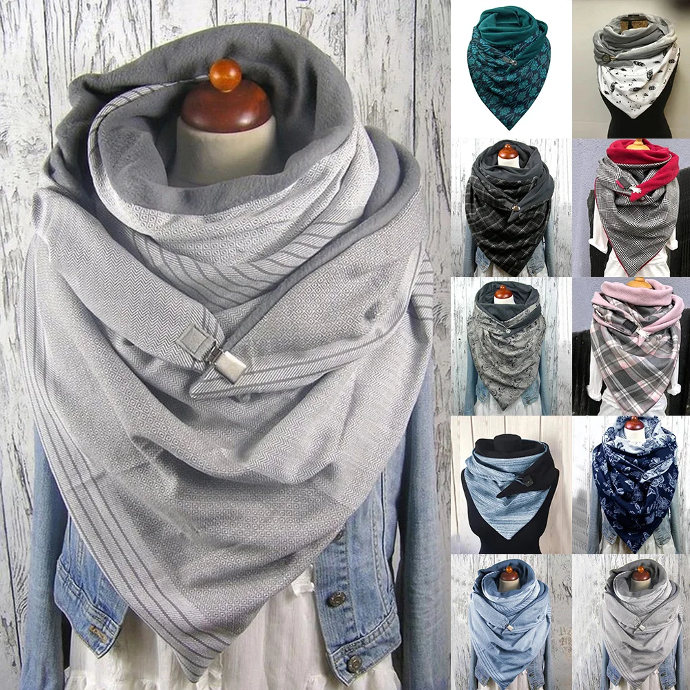

Fashion Winter Scarf Women Flower Leaf Print Button Soft Neck Wrap Thick Scarf Shawl Cotton Female Lady Scarves