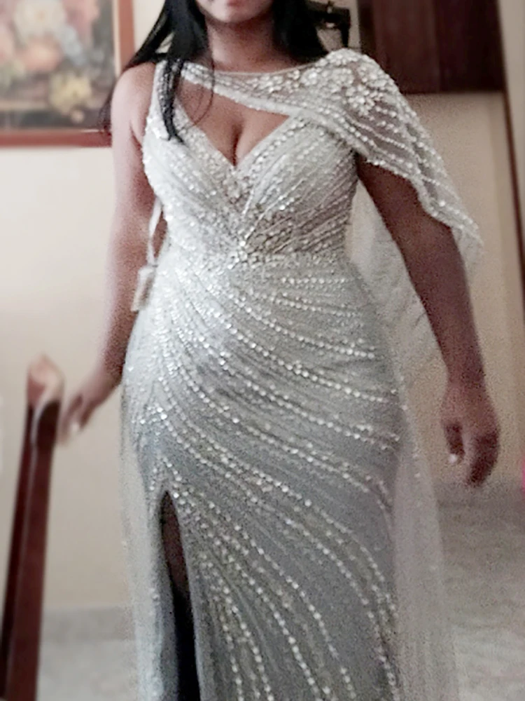 

YILIBER Vintage lace mermaid arabic evening dresses long sleeve luxury beaded dubai formal dress muslim women wedding party prom