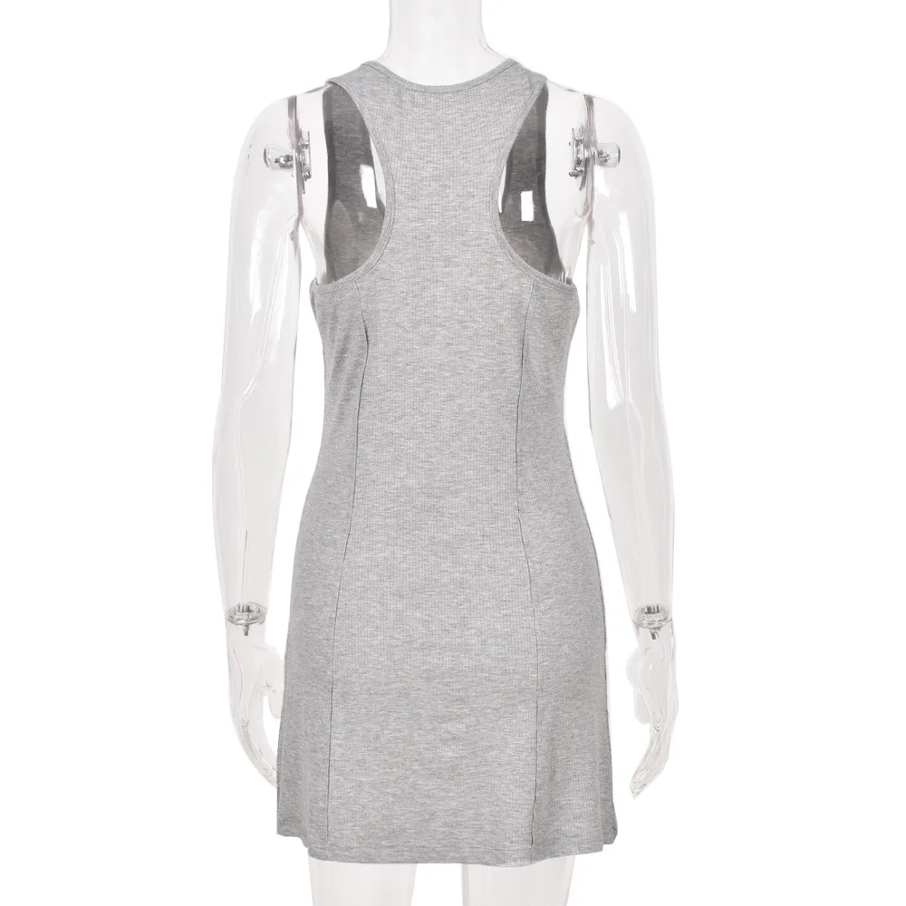 

WEPBEL Dress Summer Casual High Waist Square Collar Mini Dress Women's Sexy Sleeveless Solid Color Buttons Stitching Dress