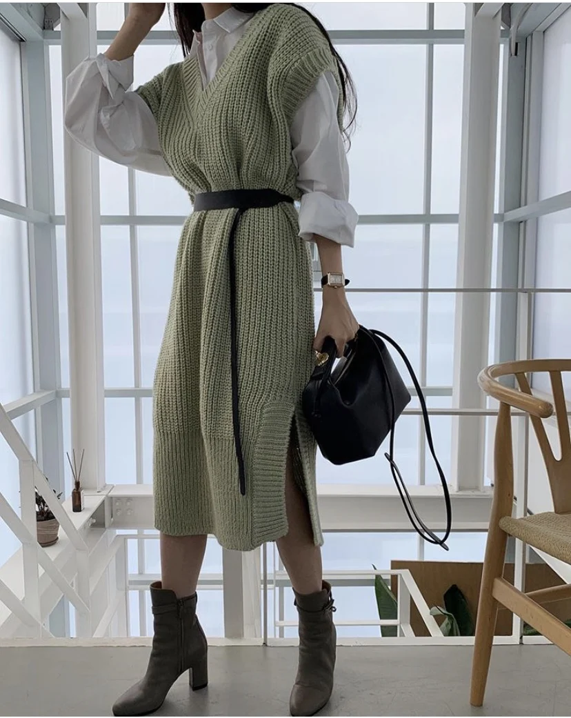 Женский костюм-двойка Woherb Трикотажный костюм с отложным воротником и V-образным