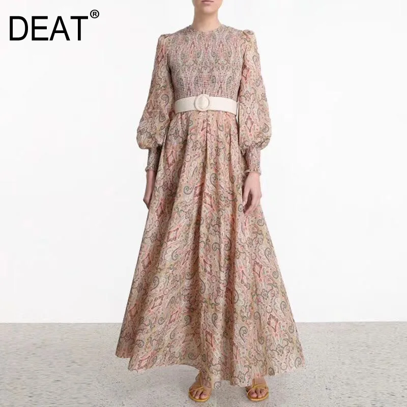 DEAT 2020 Новое весеннее и летнее винтажное платье с цветочным принтом рукавами