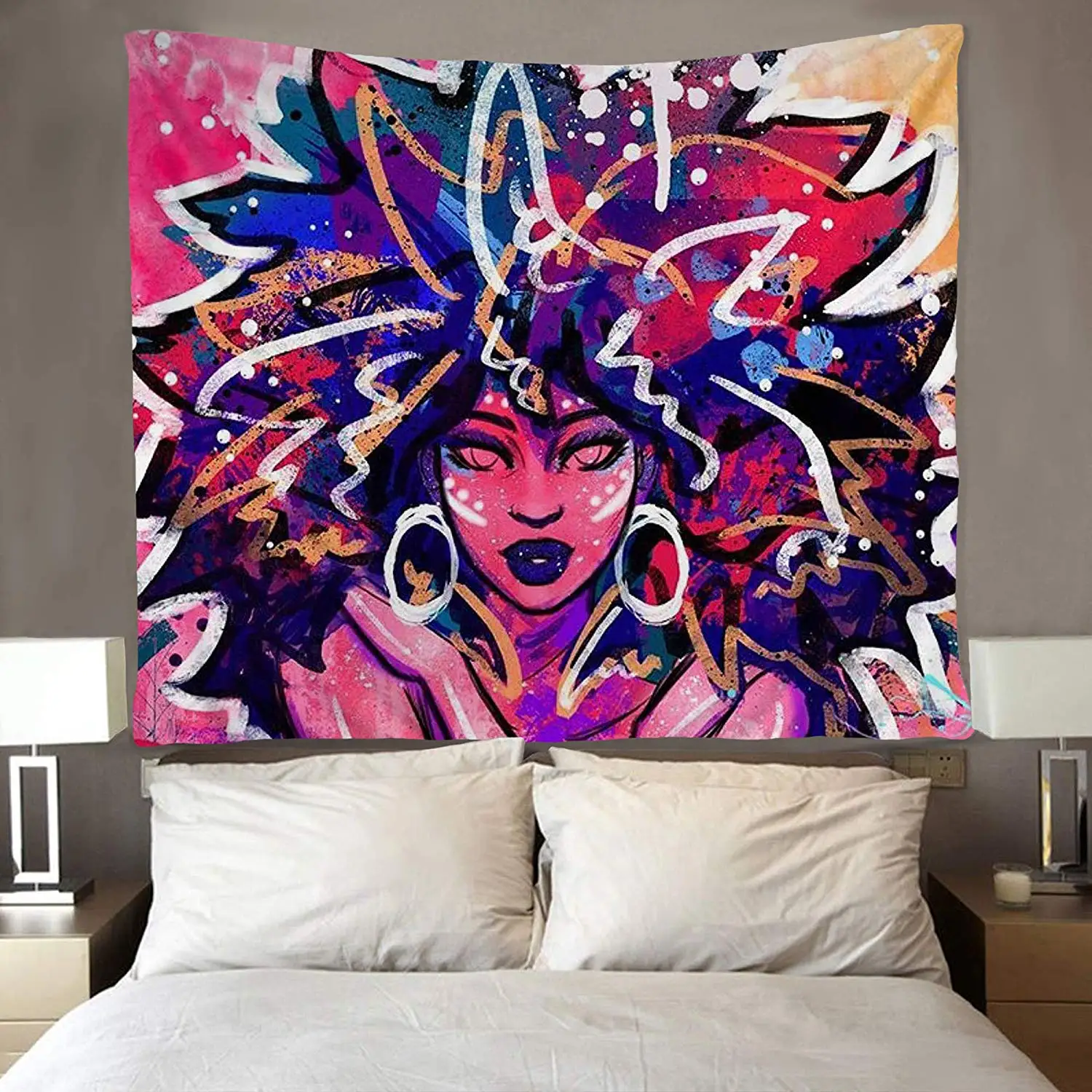 Arte Africano Americano para mujer Afro, tapices de pelo con flores, arte Hippie para colgar en la pared-1