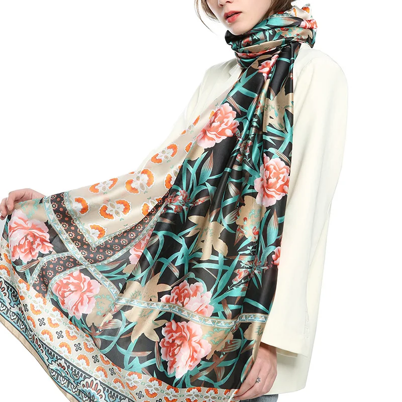 

2021 Women Autumn Keep Warm Cotton Linen Wrap National Flower Print Scarf Lady Soft Elegant Shawls Female Echarpe 180x90cm